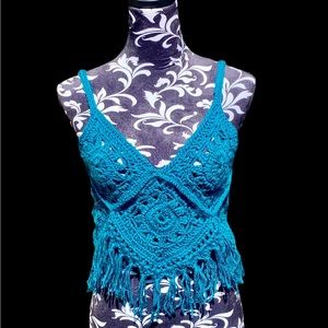 Handmade blue crochet festival top